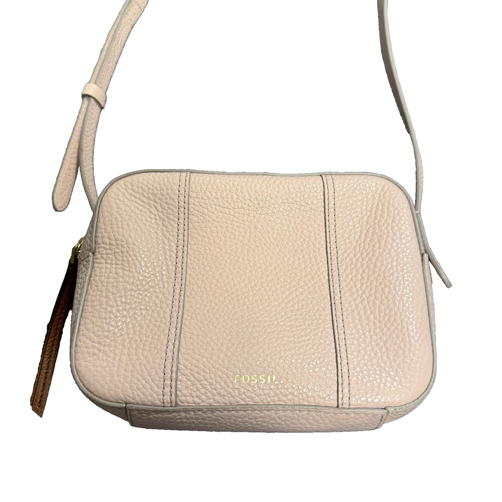 Fossil Gemma Pebbled Leather Camera Crossbody Bag Purse Soft Pink